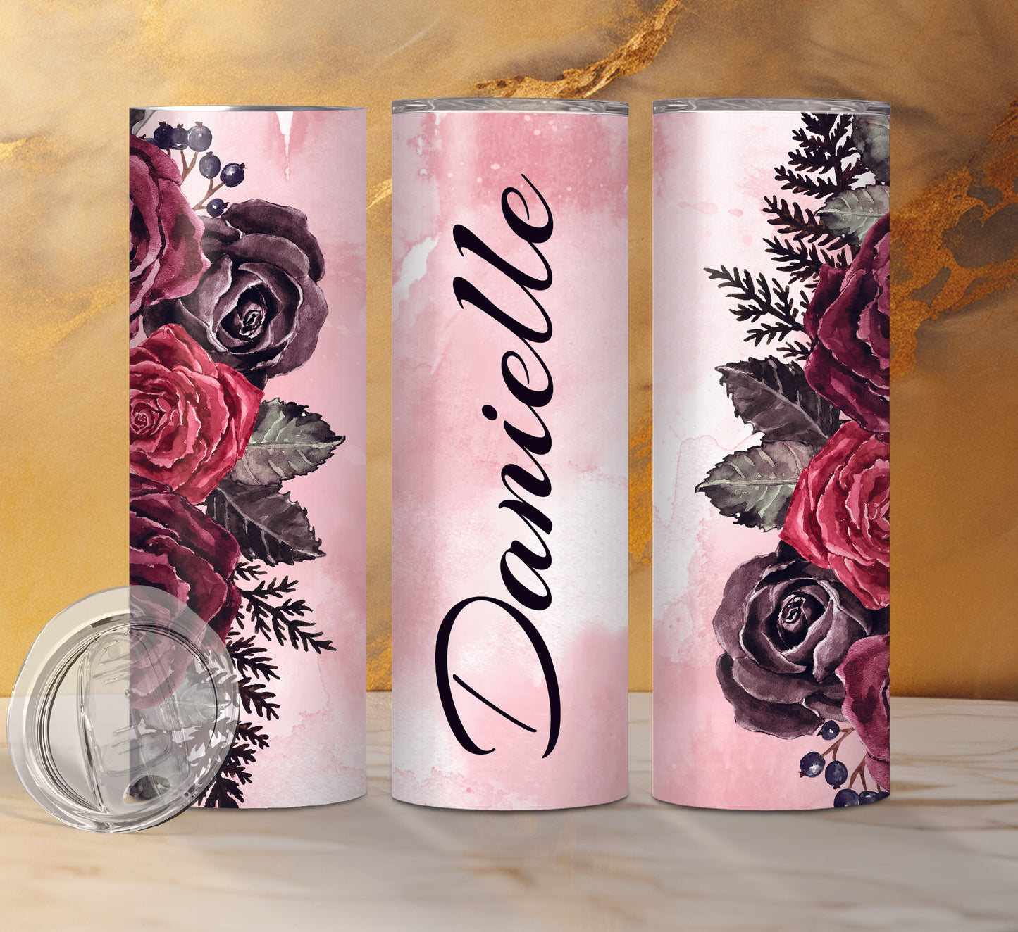 Floral Add Your Name Drink Tumblers, 18 Designs