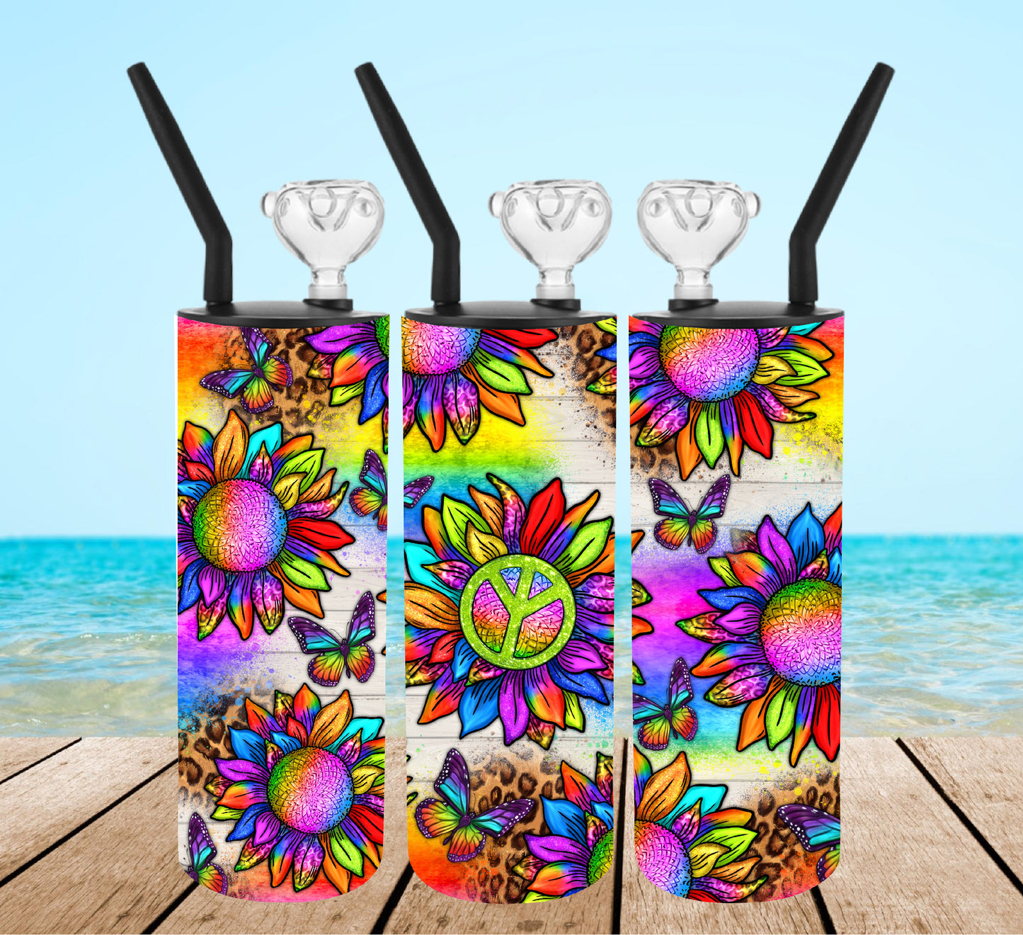 Rainbow Peace Flowers Tumbler Bong