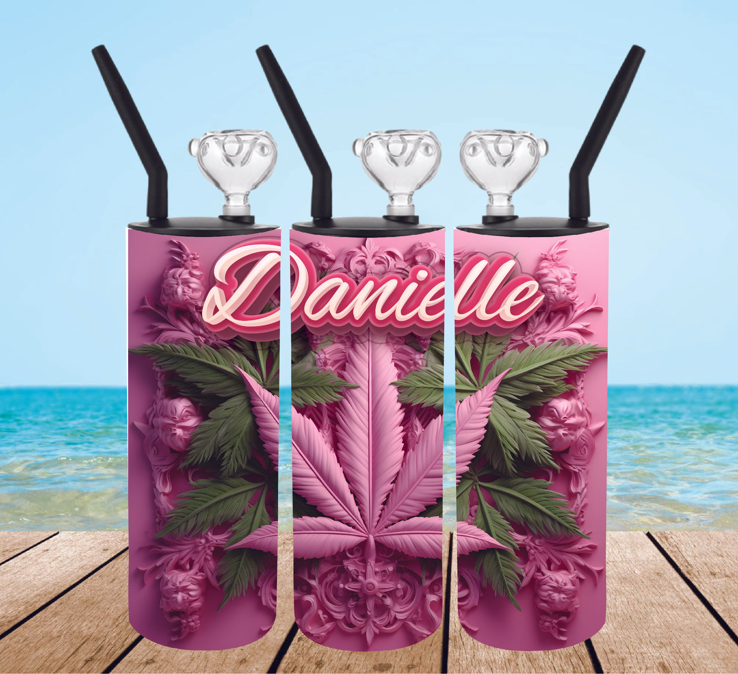 Tumbler Bong Pink Leaves