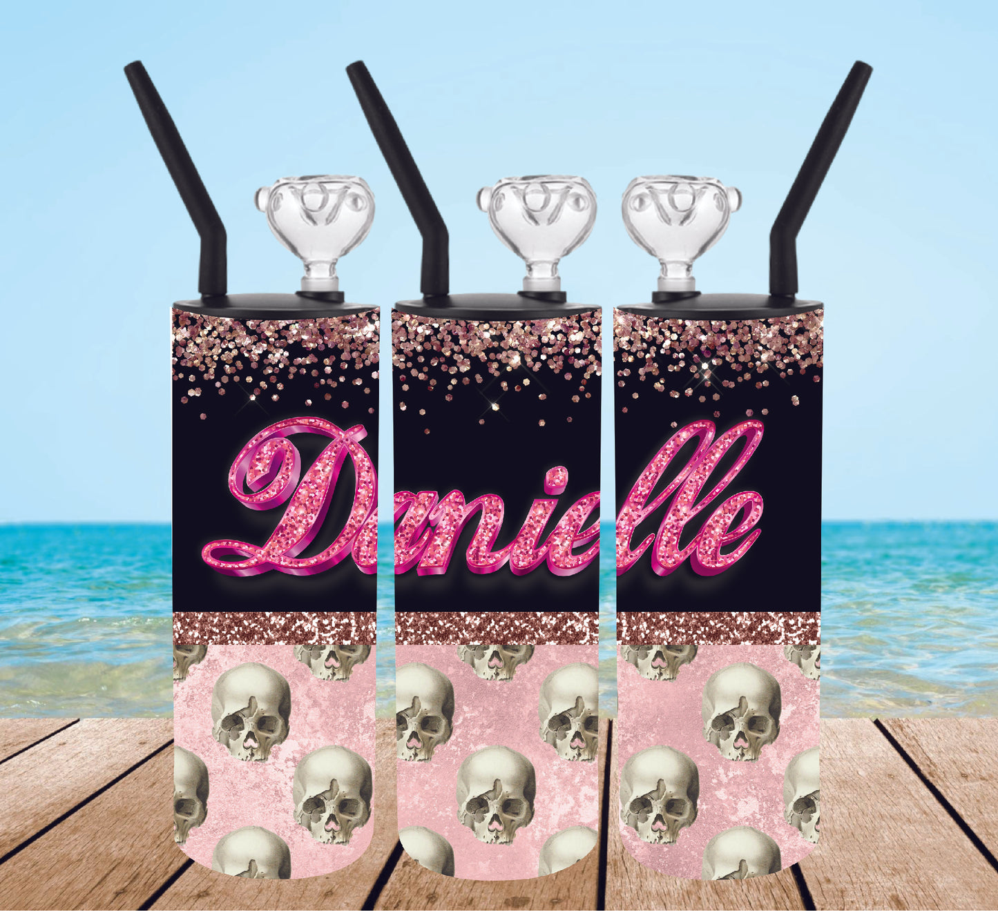Tumbler Bong Pink Glitter Skulls