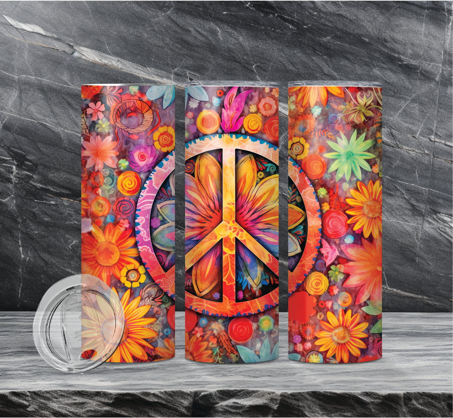 Hippie Peace Drink Tumblers, 10 Different Designs