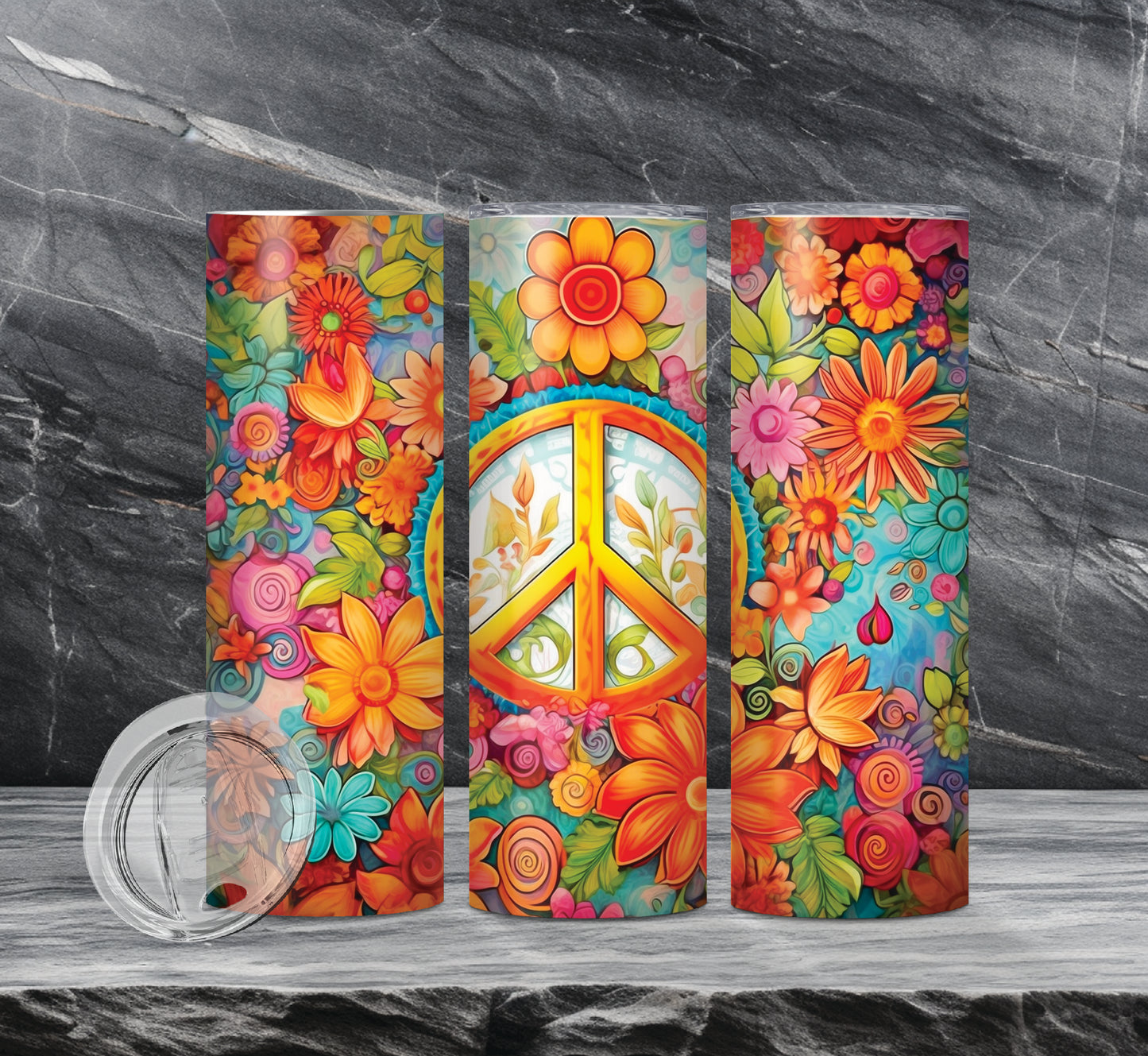 Hippie Peace Drink Tumblers, 10 Different Designs