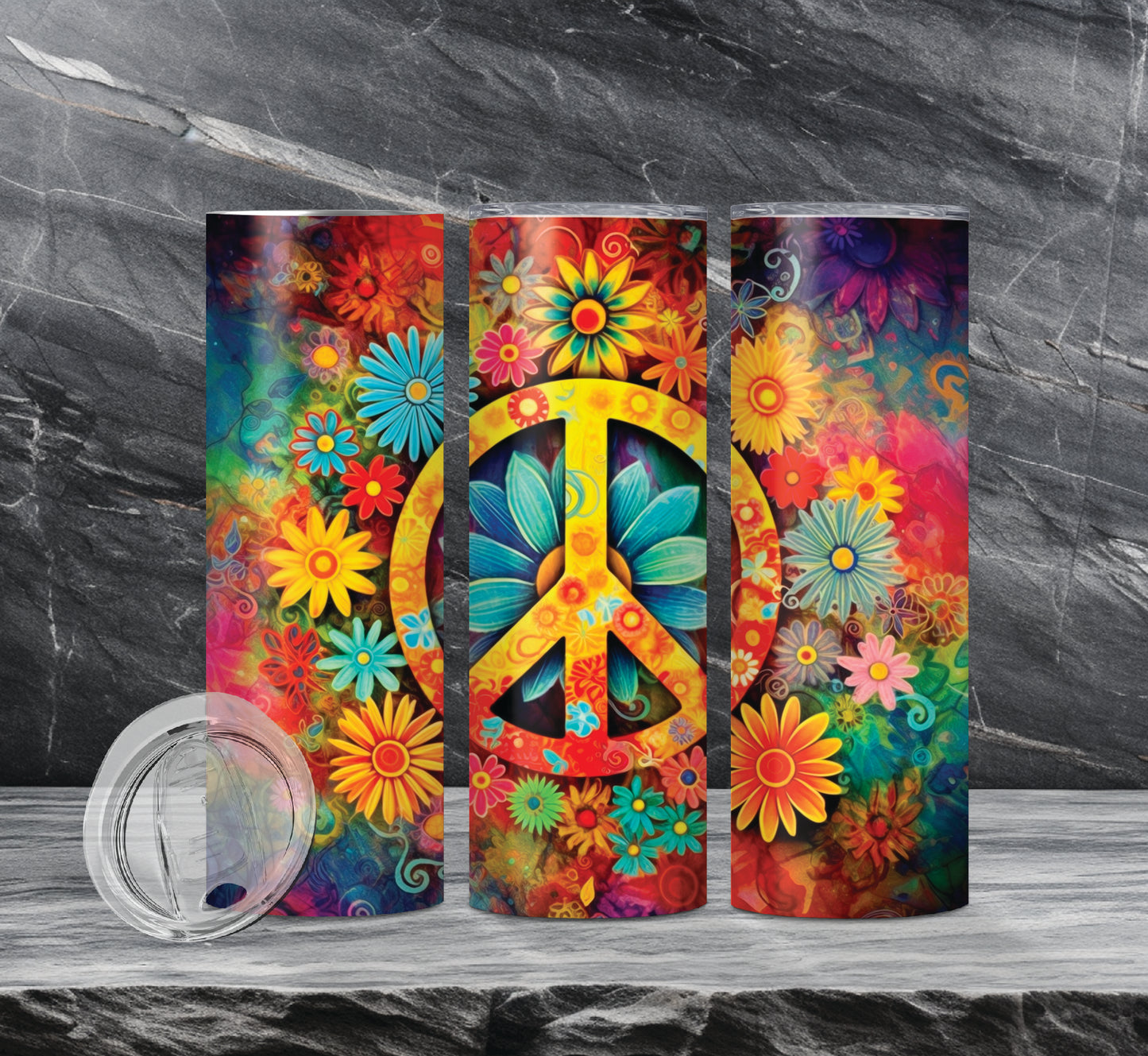 Hippie Peace Drink Tumblers, 10 Different Designs